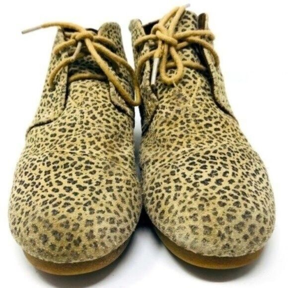 Toms womans cheetah print ankle booties lace up US5 BoxP suede leather - Picture 4 of 5